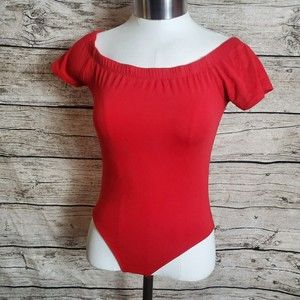 Junior's Fashion Nova Red Autumn Off Shoulder Bodysuit Size Medium